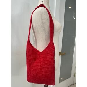 Vintage Jacqueline Ferrar Handmade Red Woven  Crochet Hobo Bag Granola girl